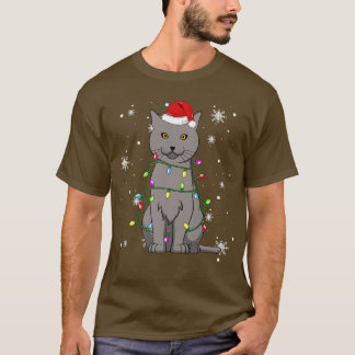 Chartreu Cat Christmas Lights Christmas Cat Santa  T-Shirt