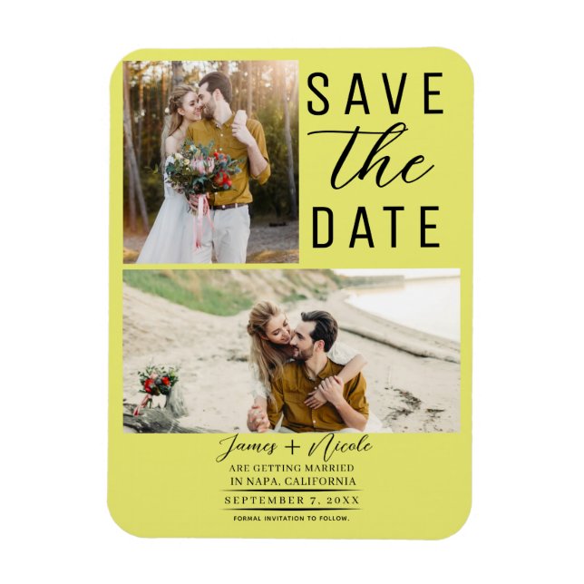 Chartreuse 2 Photos Save the Date Wedding Magnet (Vertical)
