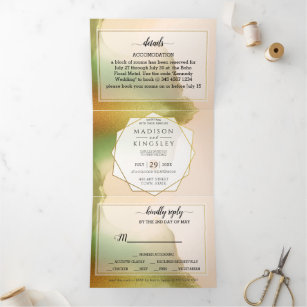 Chartreuse Abstract Wonderful Wedding Tri-Fold Invitation