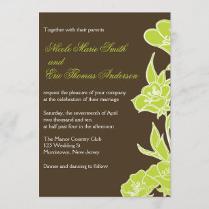Chartreuse and Brown Floral Wedding Invitations