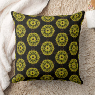 Chartreuse and Brown Kaleidoscope Pattern Cushion