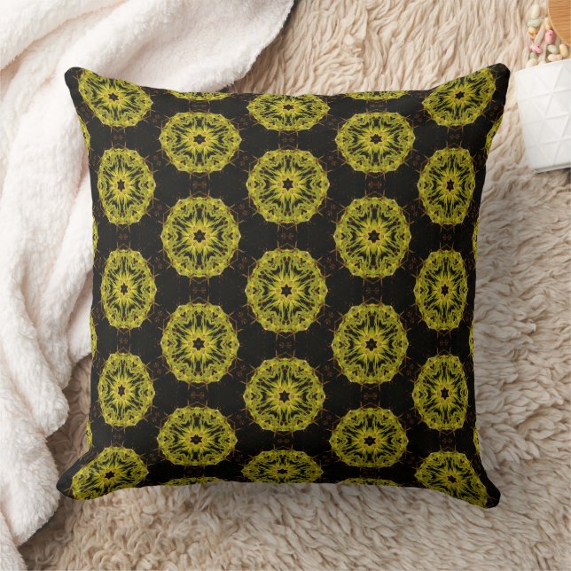 Chartreuse and Brown Kaleidoscope Pattern Cushion (Blanket)