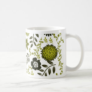 Chartreuse and Dark olive green floral pattern Coffee Mug