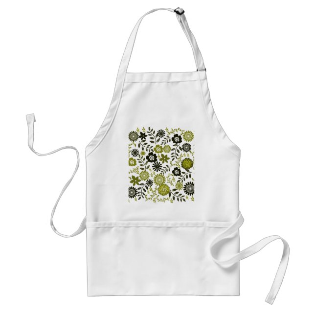 Chartreuse and Dark olive green floral pattern Standard Apron (Front)