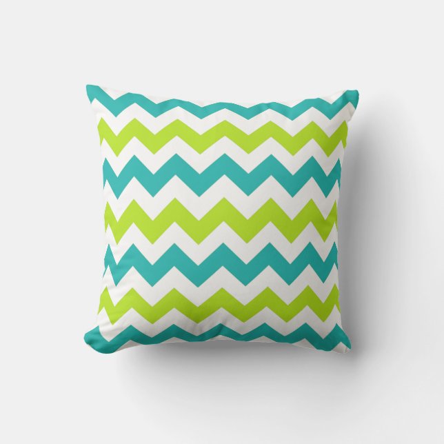 Chartreuse and Teal Chevron Zig Zag Pillow (Front)