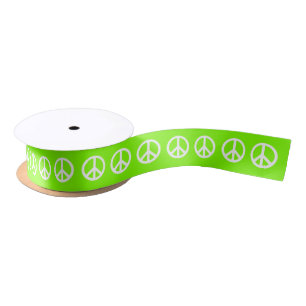 Chartreuse and White Peace Symbol Satin Ribbon
