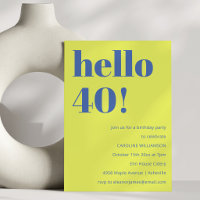 Chartreuse Blue 40th Birthday Party Bold Modern