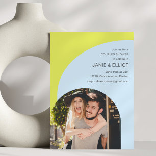 Chartreuse Blue Arch Photo Couples Shower Party Invitation