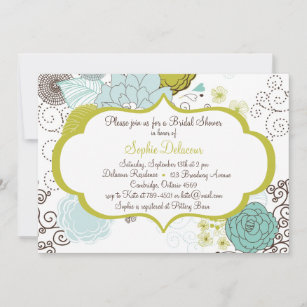 Chartreuse & Blue Floral Bridal Shower Invitation