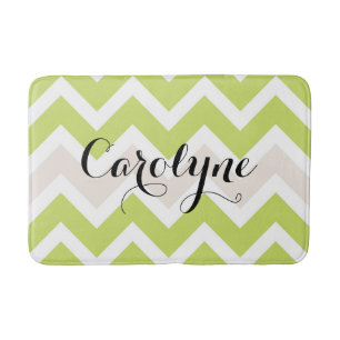 Chartreuse Chevron Pattern Personalised Bath Mat