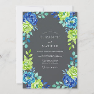 Chartreuse Cobalt Petal Wedding Invitation