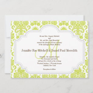Chartreuse Damask Grey White Wedding Invitations