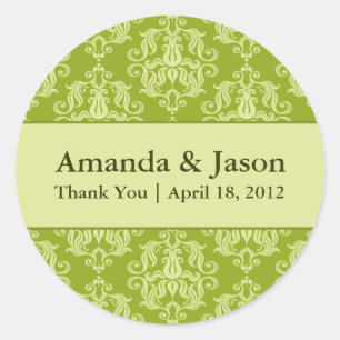 Chartreuse Damask Round Wedding Labels Sti