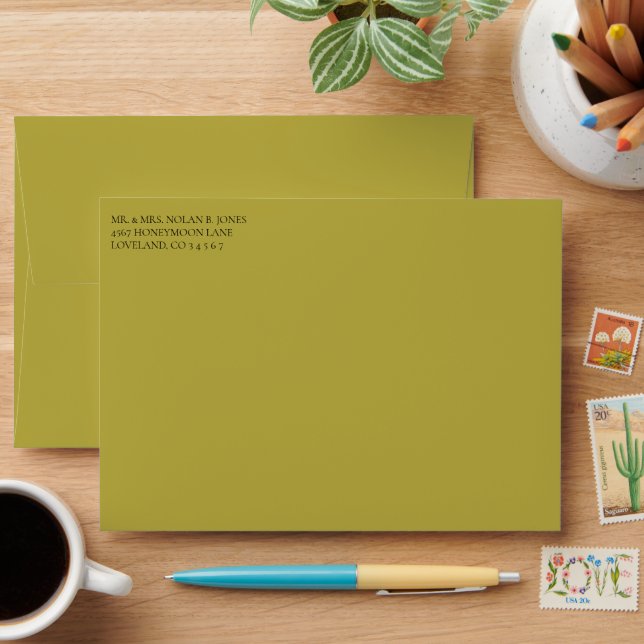 Chartreuse Damask Wedding Envelopes (Desk)