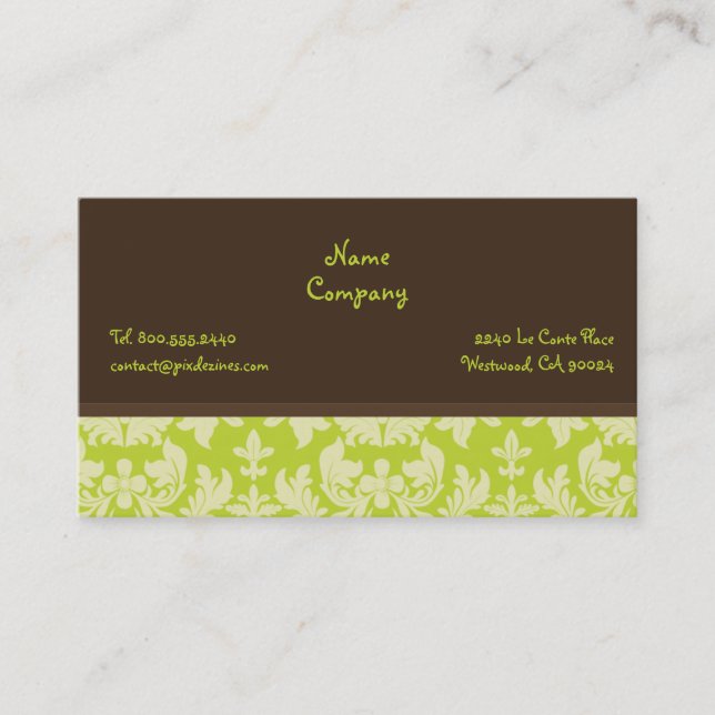 Chartreuse Dark chocolate Baroque wallpaper Business Card (Front)