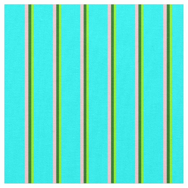 Chartreuse, Dark Green, Pink & Cyan Coloured Lines Fabric (Close Up)