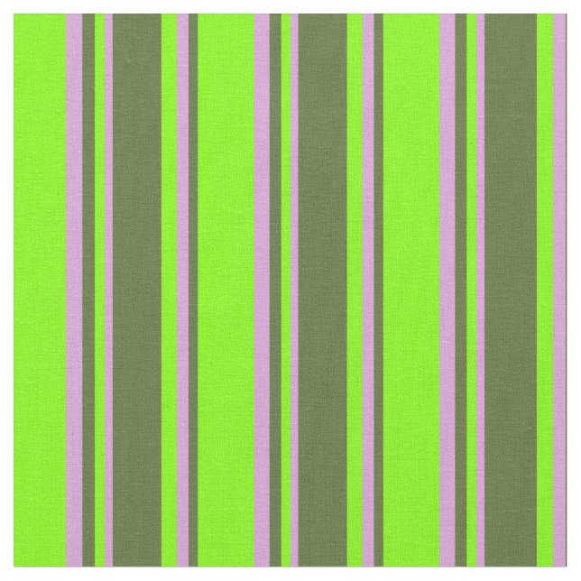 Chartreuse, Dark Olive Green & Plum Stripes Fabric (Close Up)