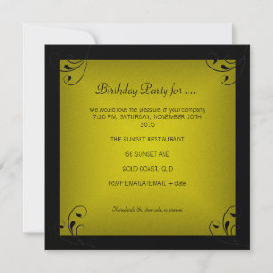 Chartreuse Gold Birthday Party Black Glamourous Invitation