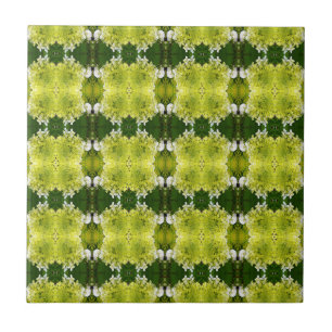 Chartreuse Green Abstract Hydrangea Blooms Pattern Ceramic Tile