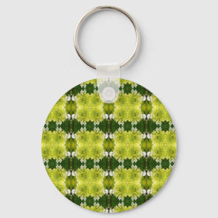 Chartreuse Green Abstract Hydrangea Blooms Pattern Key Ring