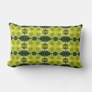 Chartreuse Green Abstract Hydrangea Blooms Pattern Lumbar Cushion