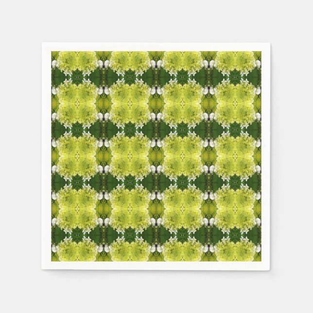 Chartreuse Green Abstract Hydrangea Blooms Pattern Napkin (Front)