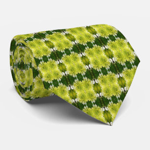 Chartreuse Green Abstract Hydrangea Blooms Pattern Tie