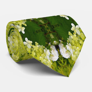 Chartreuse Green Abstract Hydrangea Blooms Pattern Tie