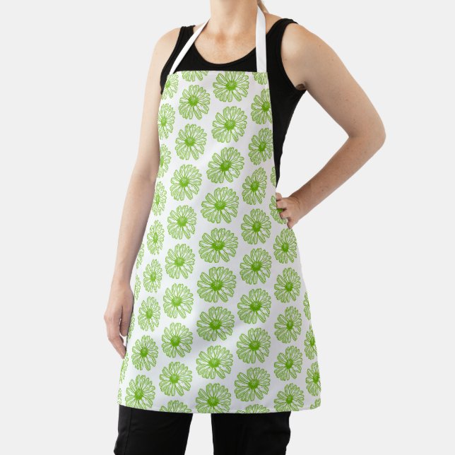 Chartreuse Green Daisy Print, Hippie Flower Print Apron (Insitu)