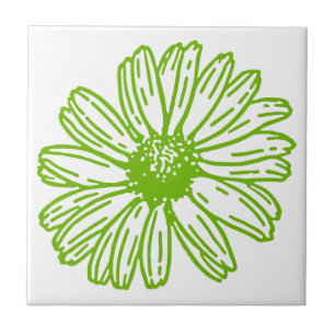 Chartreuse Green Daisy Print, Hippie Flower Print Ceramic Tile