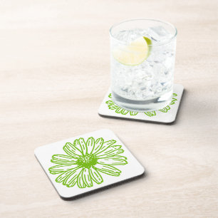 Chartreuse Green Daisy Print, Hippie Flower Print Coaster