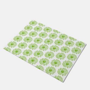 Chartreuse Green Daisy Print, Hippie Flower Print Doormat