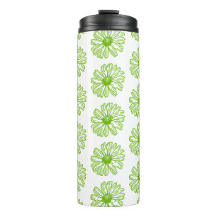 Chartreuse Green Daisy Print, Hippie Flower Print Thermal Tumbler