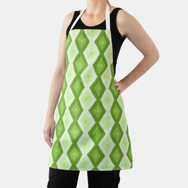 Chartreuse green diamond pattern apron (Insitu)
