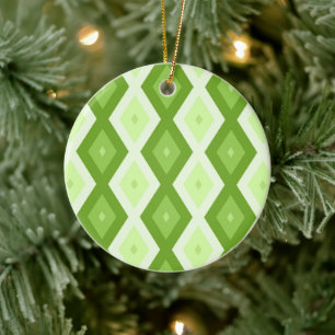 Chartreuse green diamond pattern ceramic ornament