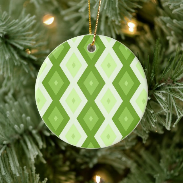 Chartreuse green diamond pattern ceramic ornament (Tree)