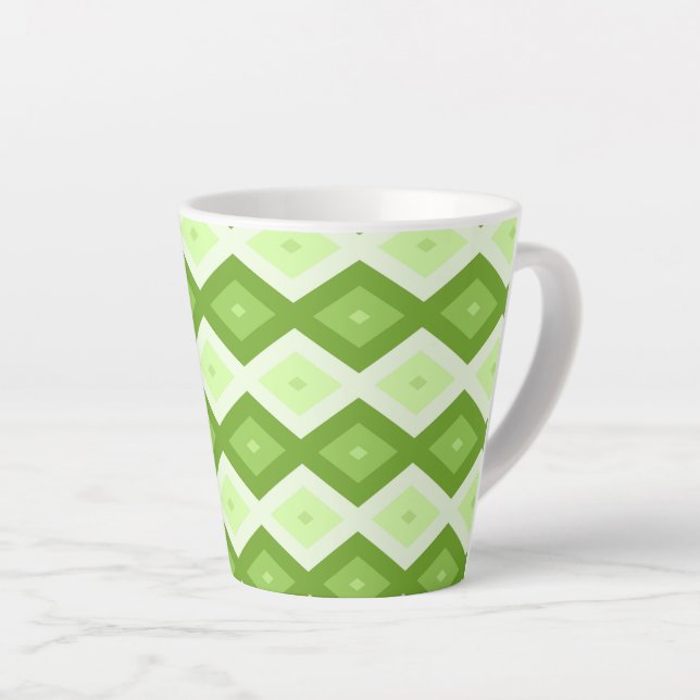 Chartreuse green diamond pattern latte mug (Right Angle)