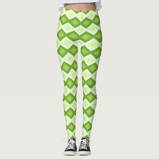 Chartreuse green diamond pattern leggings (Front)