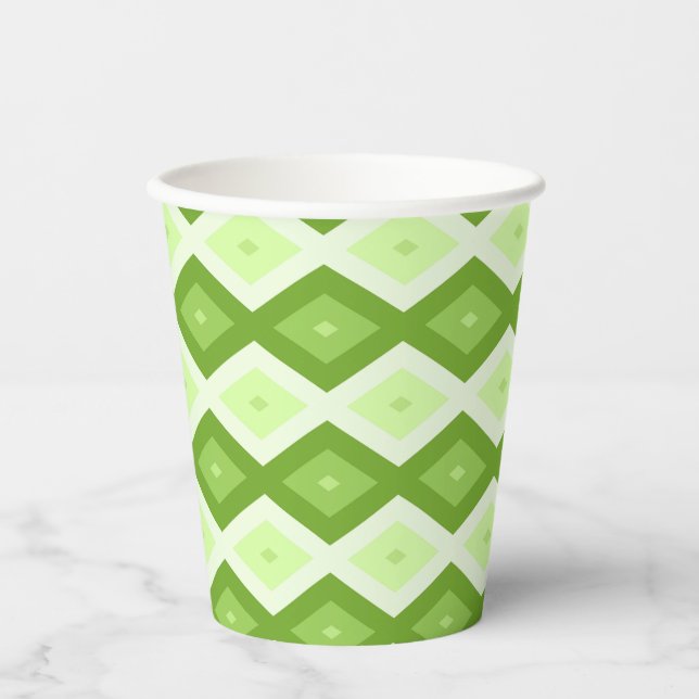 Chartreuse green diamond pattern paper cups (Front)