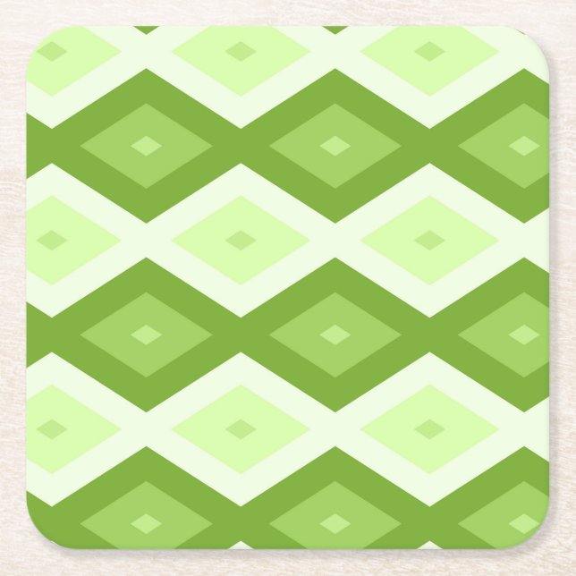Chartreuse green diamond pattern square paper coaster (Front)