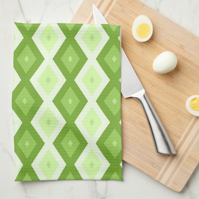 Chartreuse green diamond pattern tea towel (Quarter Fold)