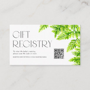 Chartreuse Green Fern Baby Shower QR Code Registry Enclosure Card