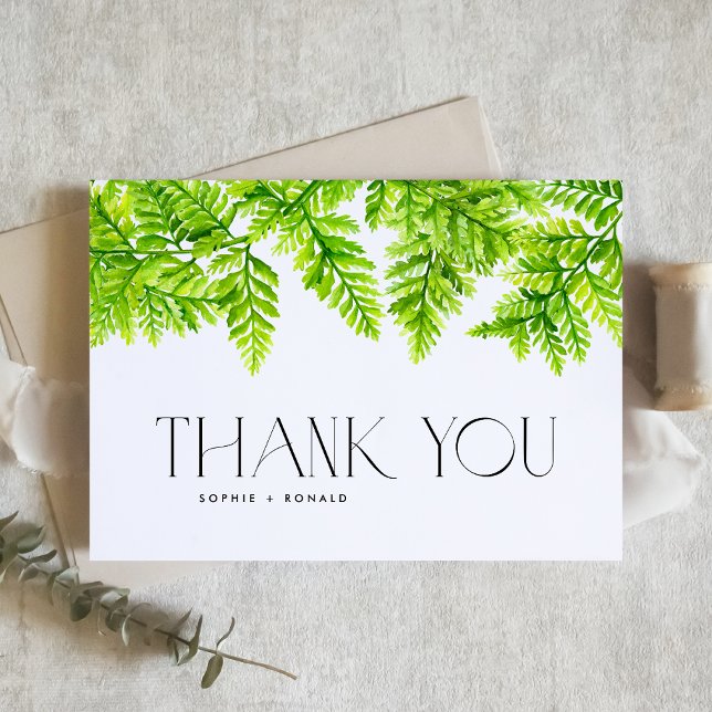 Chartreuse Green Fern Leaves Garland Wedding Thank You Card (Creator Uploaded)