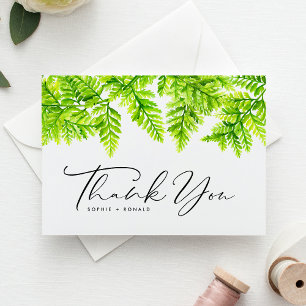 Chartreuse Green Fern Leaves Wedding Thank You Postcard