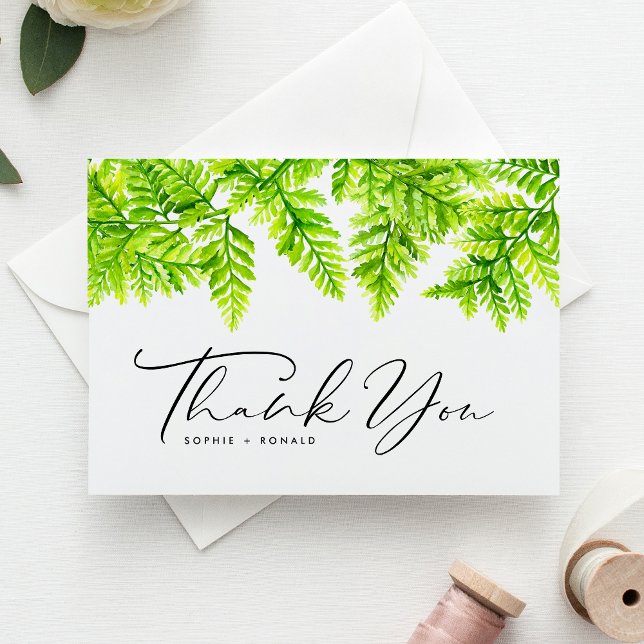 Chartreuse Green Fern Leaves Wedding Thank You Postcard (Creator Uploaded)