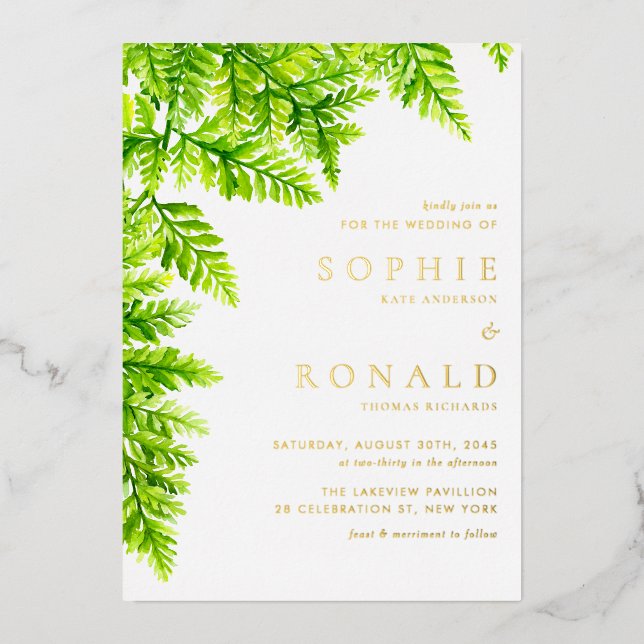 Chartreuse Green Fern Leaves Woodland Wedding (Front)