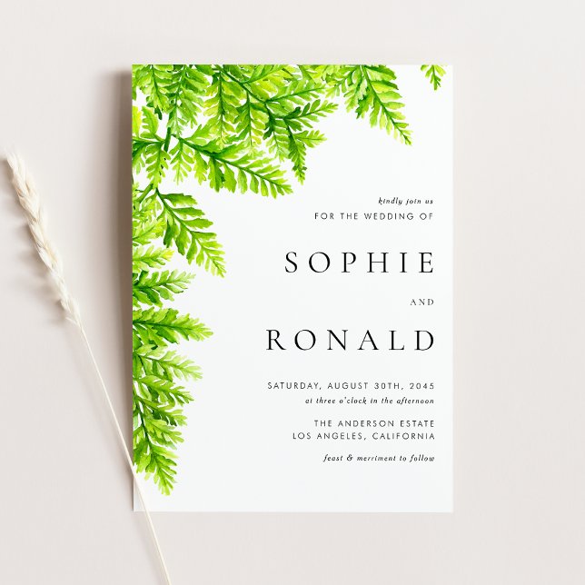 Chartreuse Green Fern Leaves Woodland Wedding Invitation (Creator Uploaded)