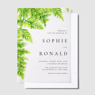 Chartreuse Green Fern Leaves Woodland Wedding Vellum Invitations