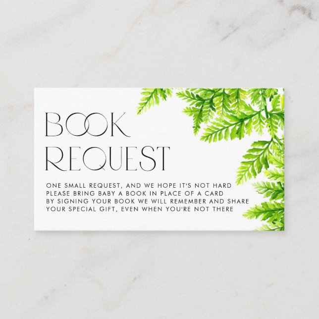 Chartreuse Green Ferns Baby Shower Book Request Enclosure Card (Front)