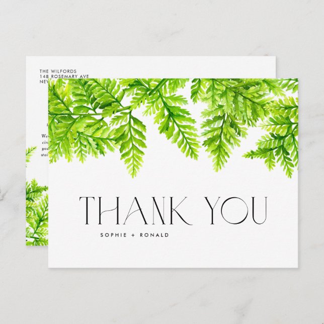 Chartreuse Green Ferns Wedding Thank You Postcard (Front/Back)